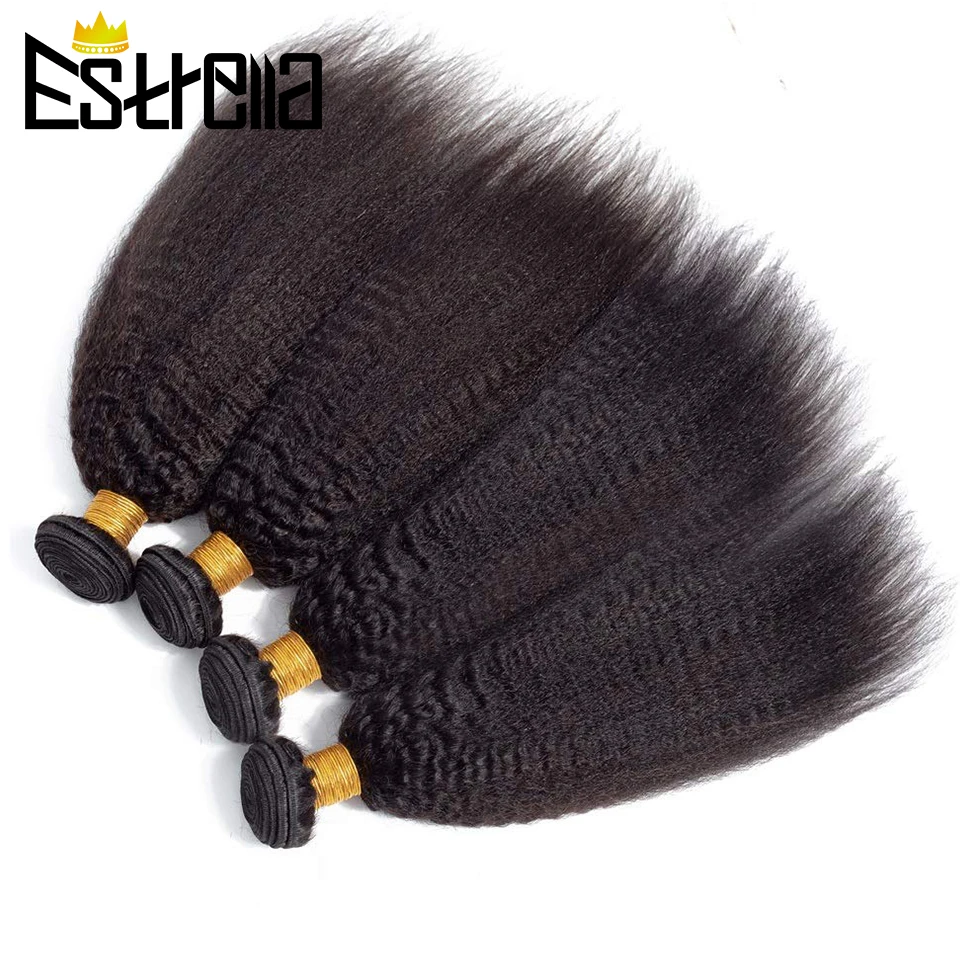 Kinky Straight Human Hair Bundlesบราซิลผมรวมกลุ่มRemyผมรวมกลุ่มข้อเสนอธรรมชาติสีYaki Human Hair Extension