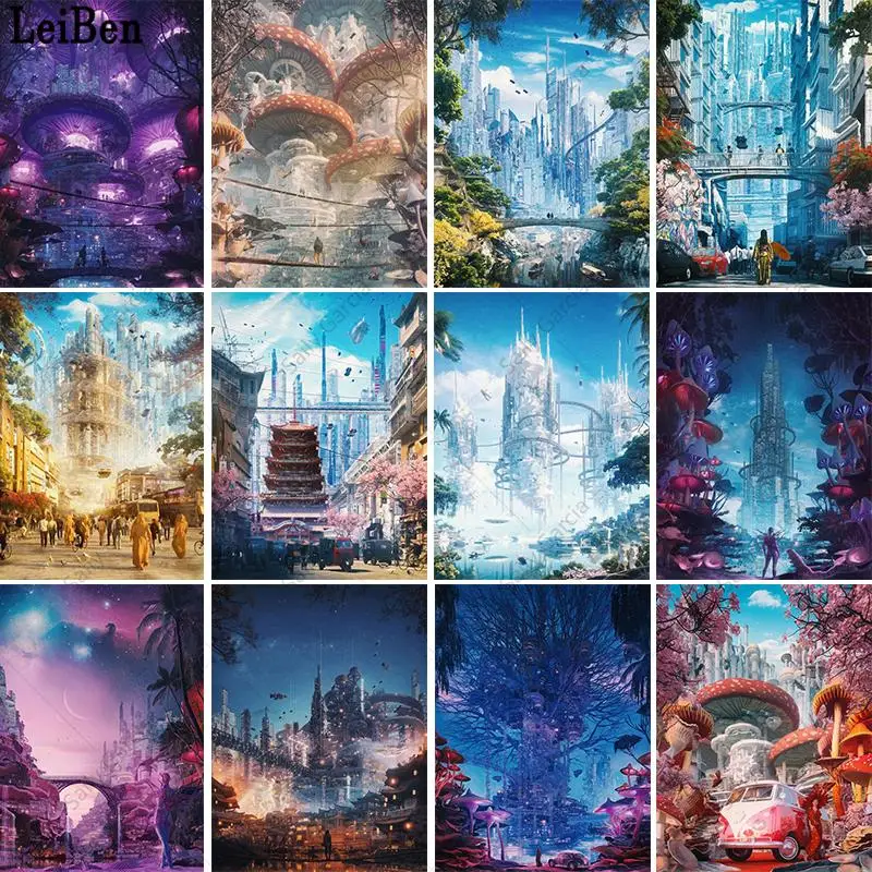 Fantasy Future City Anime Poster Daydreams Night View Architect Creative Mural Nordic Wall Art Pictures for Living Room Decor