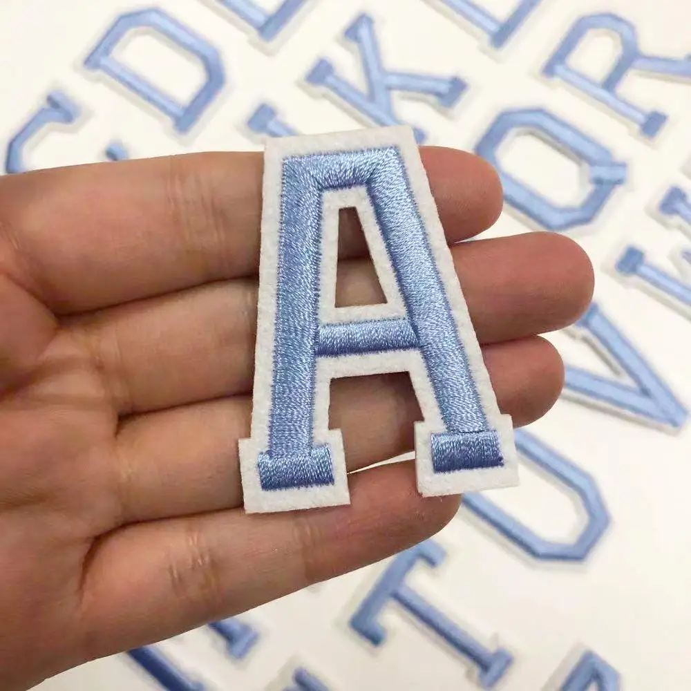 Light Blue Embroidered Letters Iron On Patch Applique Alphabet Patches For Kid Clothing Bags Sewing Name Badge Patch Accessories