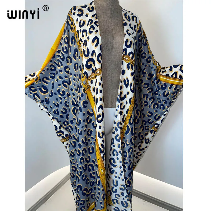 winyi Causal 2021 Summer Fashion Open Side Silk Printed Kimono For Lady Kuwait Dubai Ramadan Streetwear Kaftan Blouse For Women