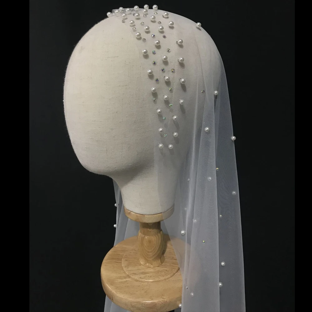 

2M Length Pearls Wedding Veil Tulle 1T Bridal Veil Elegant Beaded Bride Veil Bridal Party Veils Without Comb