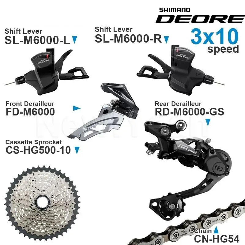 

Набор компонентов SHIMANO DEORE M6000 3x10 в с левым/правым переключателем передач, кассета переднего заднего переключателя передач, оригинальная цепь 3x10 скоростей