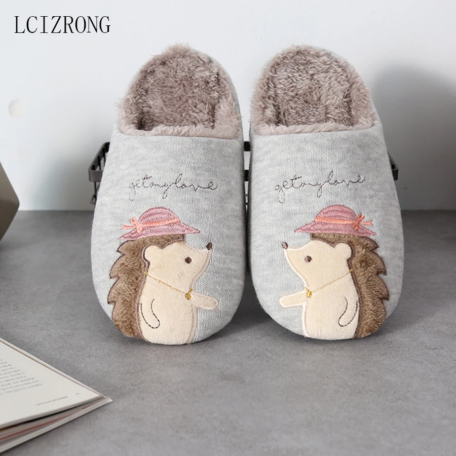 LCIZRONG 2020 New Hedgehog Harajuku Women Slippers Cotton Warm Flip Flops Snow Winter Home Slippers Woman Men Indoor Shoes Kid