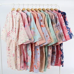 Summer Thin Gauze Dressing Gown Matching Japanese  Kimono Bathrobe Cotton Cardigan Long Nightgown Sweat Steam Clothing