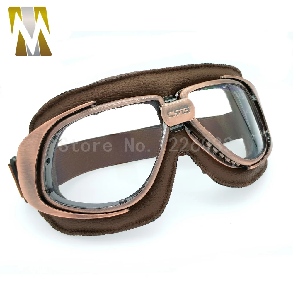 Cycling Helmet Goggles With Black Lens Motorcycle Goggle Vintage Pilot Biker Leather For Motorcycle Bike ATV Goggle 5 Lens Color