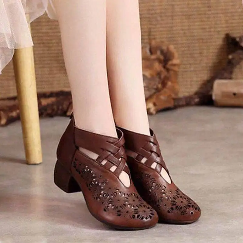 Summer New National Style Women Sandals Breathable Large Size Female Sandals Hollow Out High Heels Women Sandals