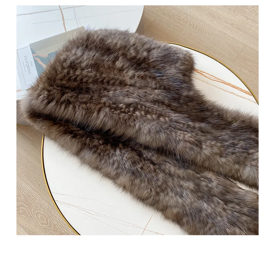 Women Winter Warm 100% Genuine Sable Fur Knitted Hooded Scarf Warm Mink Fur Hat Caps