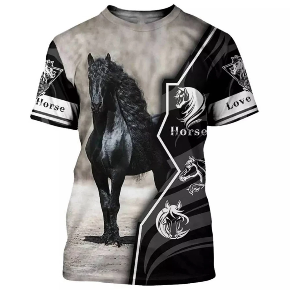 Fashion Love Horse Animal 3D Print Men\'s T Shirts Summer Harajuku O-Neck Short Sleeve Oversized T-Shirt Unisex Clothing Tops Tee