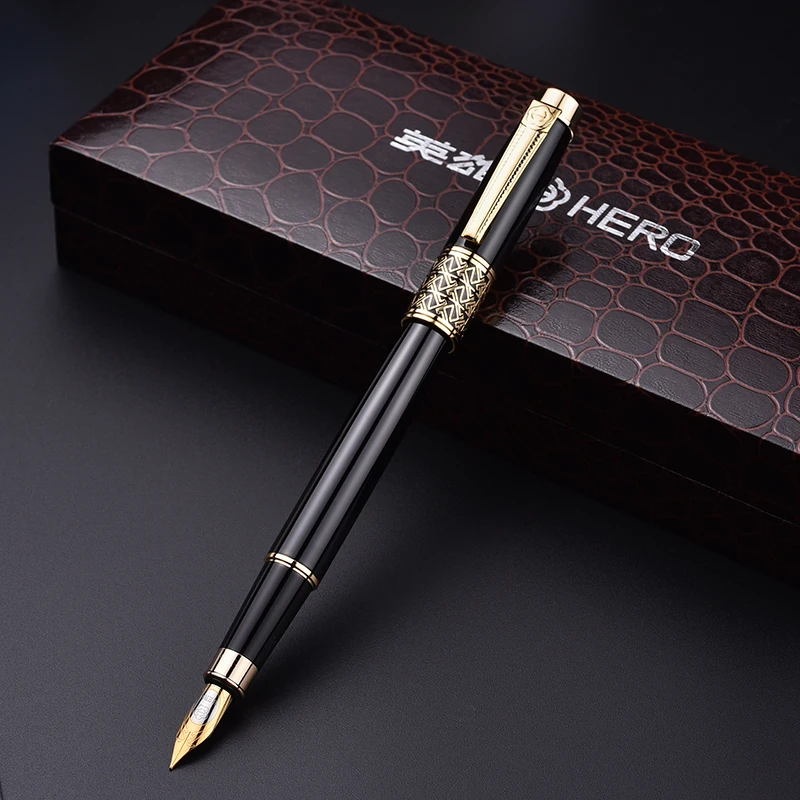 

HERO Luxurious Pen F M Nibs Adult Signature Pluma Estilografica Student Ink Sac Pens Art Calligraphy Pen Business Office Pen