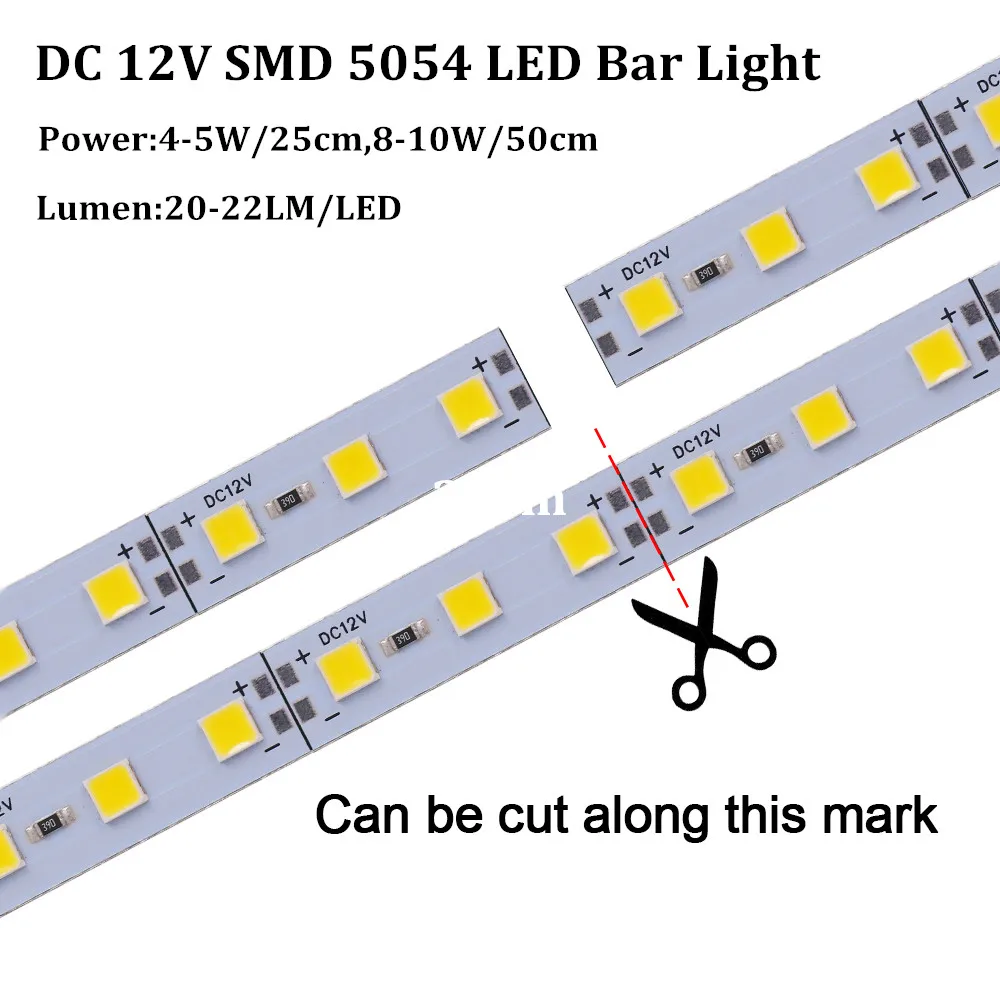 Tira de luz Led rígida para debajo del armario, lámpara de aluminio SMD 5054, 25cm, 50cm, CC de 12V