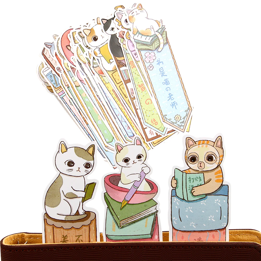 Marcapáginas de papel con forma de gato, soporte para libros, tarjetas de mensajes, suministros escolares para oficina, regalo, papelería, 30