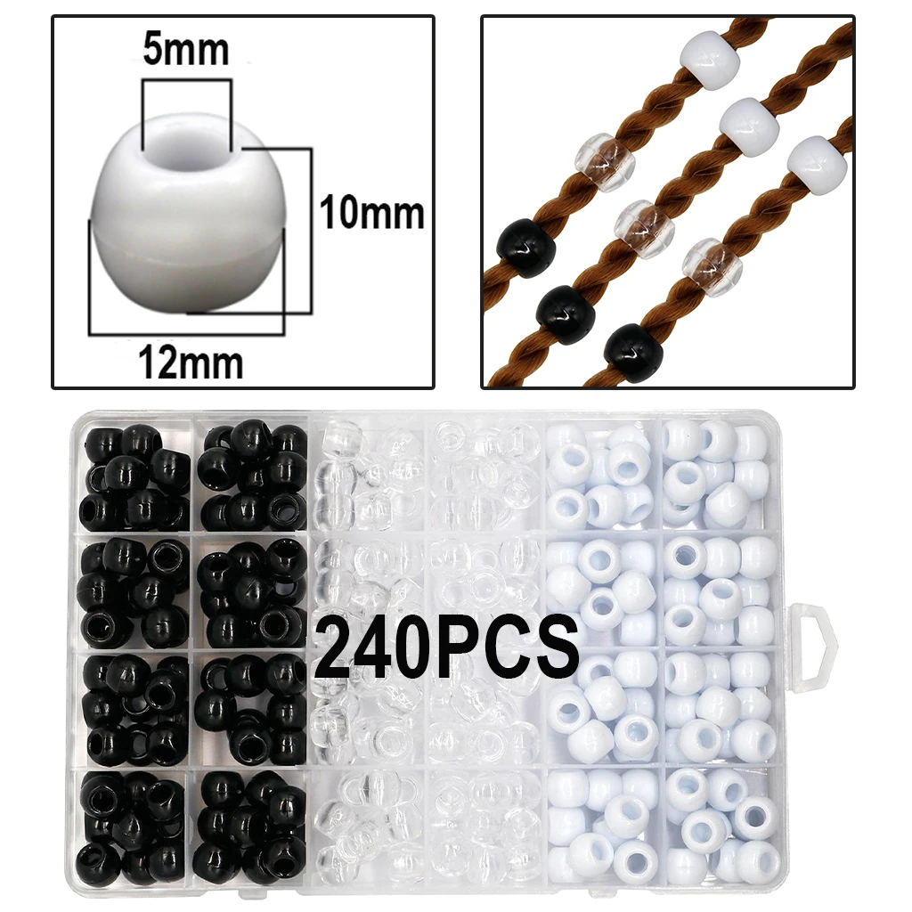 240Pcs Pony Beads perline di treccia di capelli sfusi misti con scatola di immagazzinaggio per braccialetto fai da te