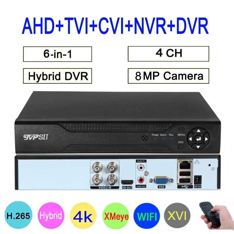 

8MP 4K Surveillance Camera XMeye Audio Face Detection 4CH 4 Channel Hybrid WIFI 6 in 1 H.265+ XVI TVI CVI NVR AHD CCTV DVR