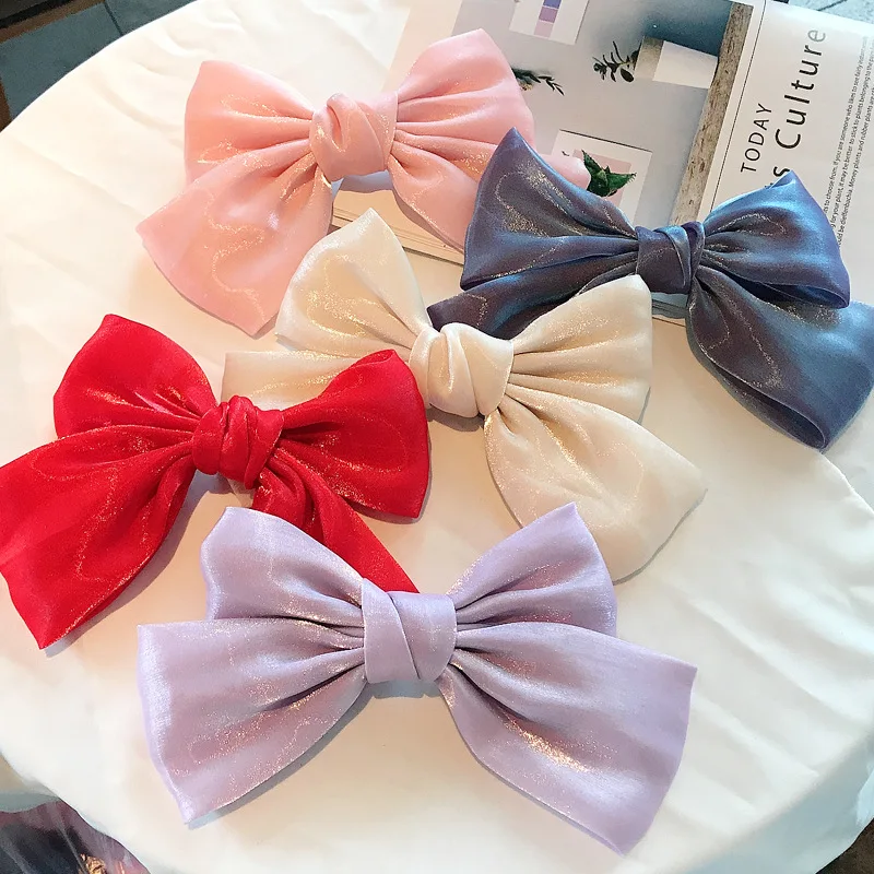 Fashion Purple Big Bow Hair Clips For Women Girls 2020 French Bright Satin Hairpin Simple Solid Color Top Clip Hair Accessories