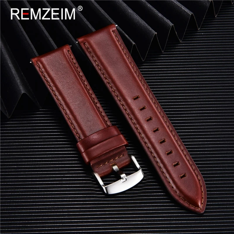 REMZEIM Retro Genuine Leather Watchband 18mm 20mm 22mm for Samsung Galaxy Watch 42mm 46mm Quick Release Bracelet Watchband Strap