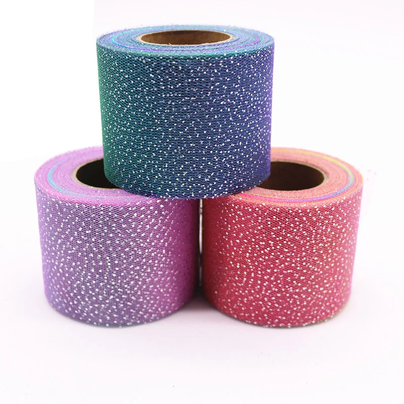 25Yards 6cm Silver Dot Tulle Soft Iridescent Mesh Ribbon DIY Handmade Craft Tutu Bowknot Wedding Birthday Deco Fabric Supplies