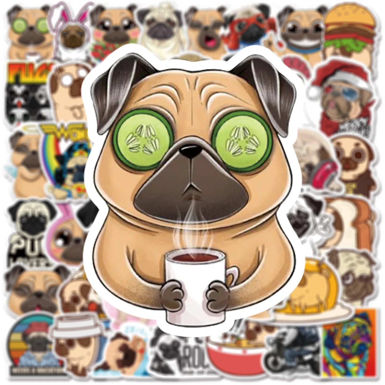 10/30/50 pçs novos desenhos animados cão shapi pug graffiti etiqueta à prova dwaterproof água mala caderno papelaria caixa capacete geladeira atacado