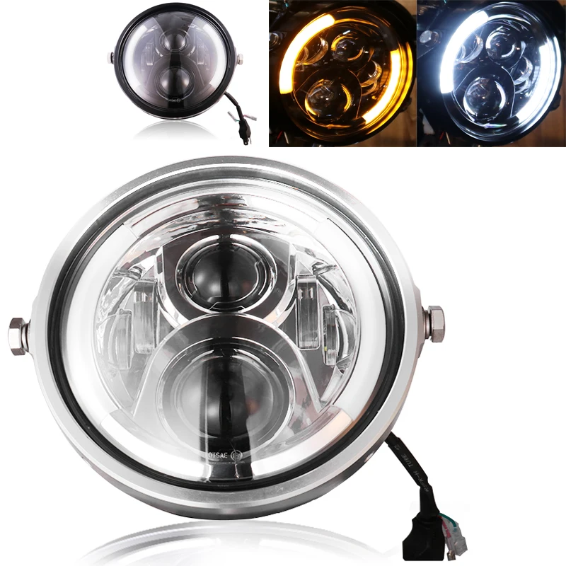 7 Inch Motorcycle Vintage Headlight LED Scooter Round Head Lamp Moto Chrome Headlamp Aluminum Alloy 7