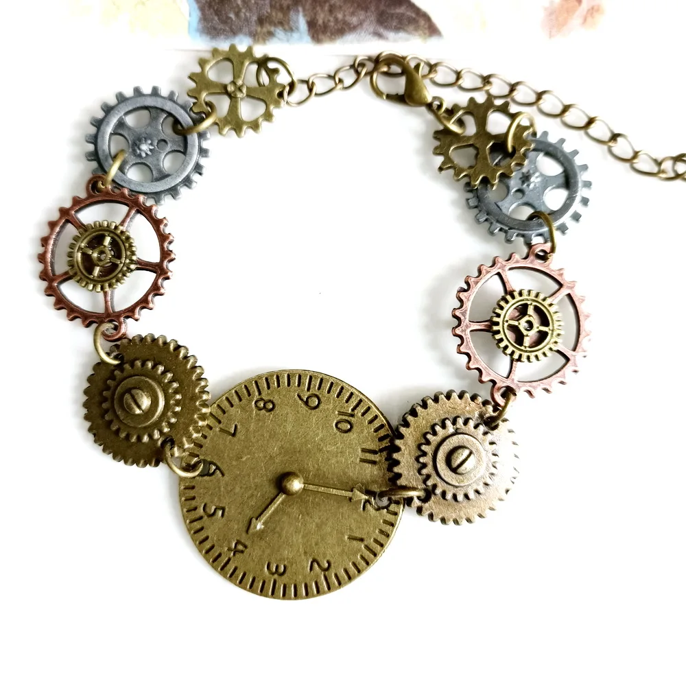 Cykopv New Original Design Clock Dial with Multi Gears Vintage Industrial Steampunk Bracelet