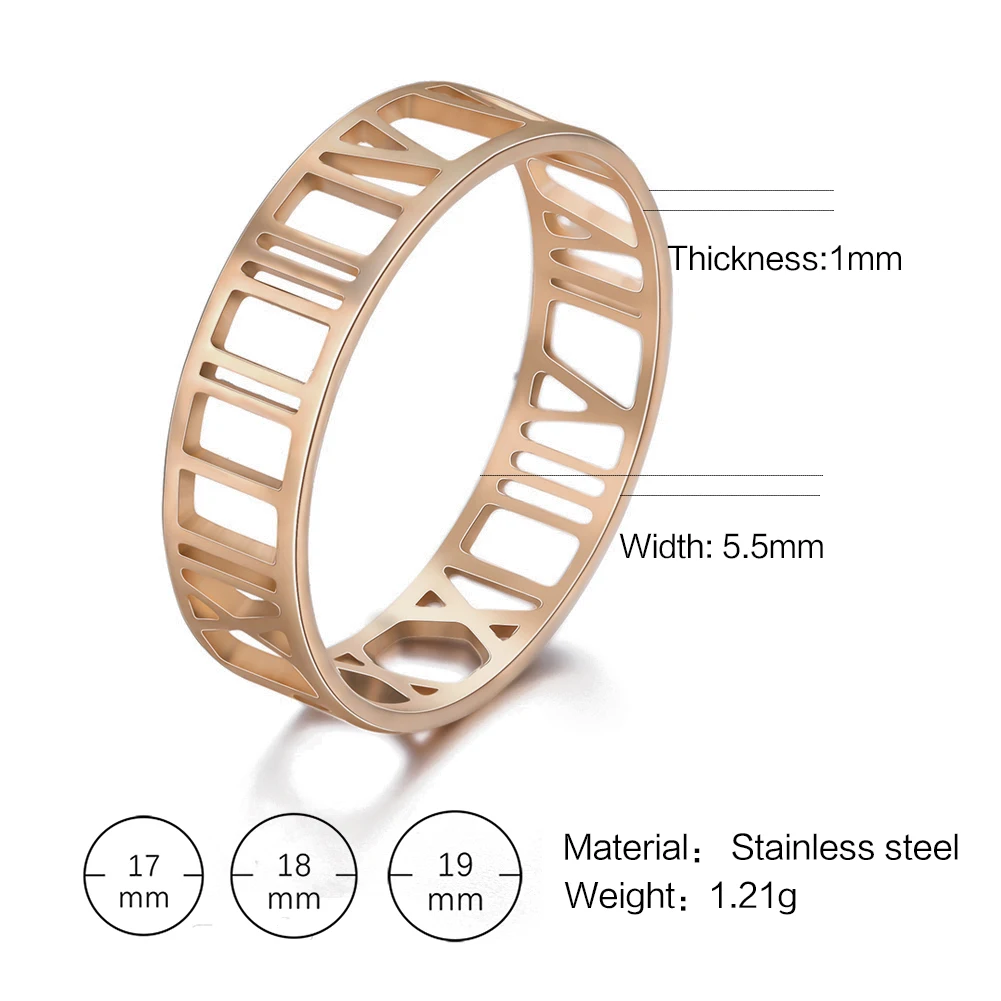 COOLTIME Classic Roman Numerals Stainless Steel Couple Rings Rose Gold Color Ring for Women Men Fashion Jewelry Anniversary Gift