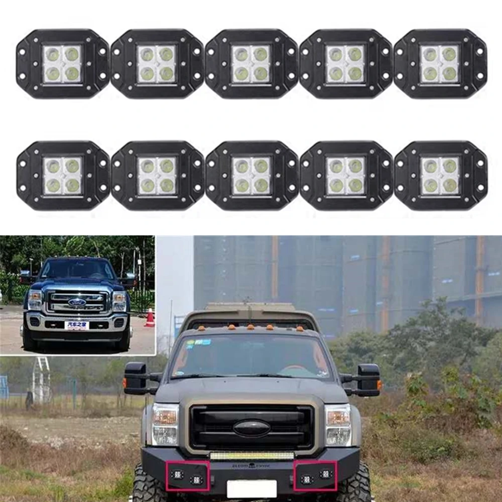 

10pcs 4inch Square LED Pods Work Light Flush Mount Reverse Driving Offroad Truck Lights for ATV UTV SUV Car Accessories