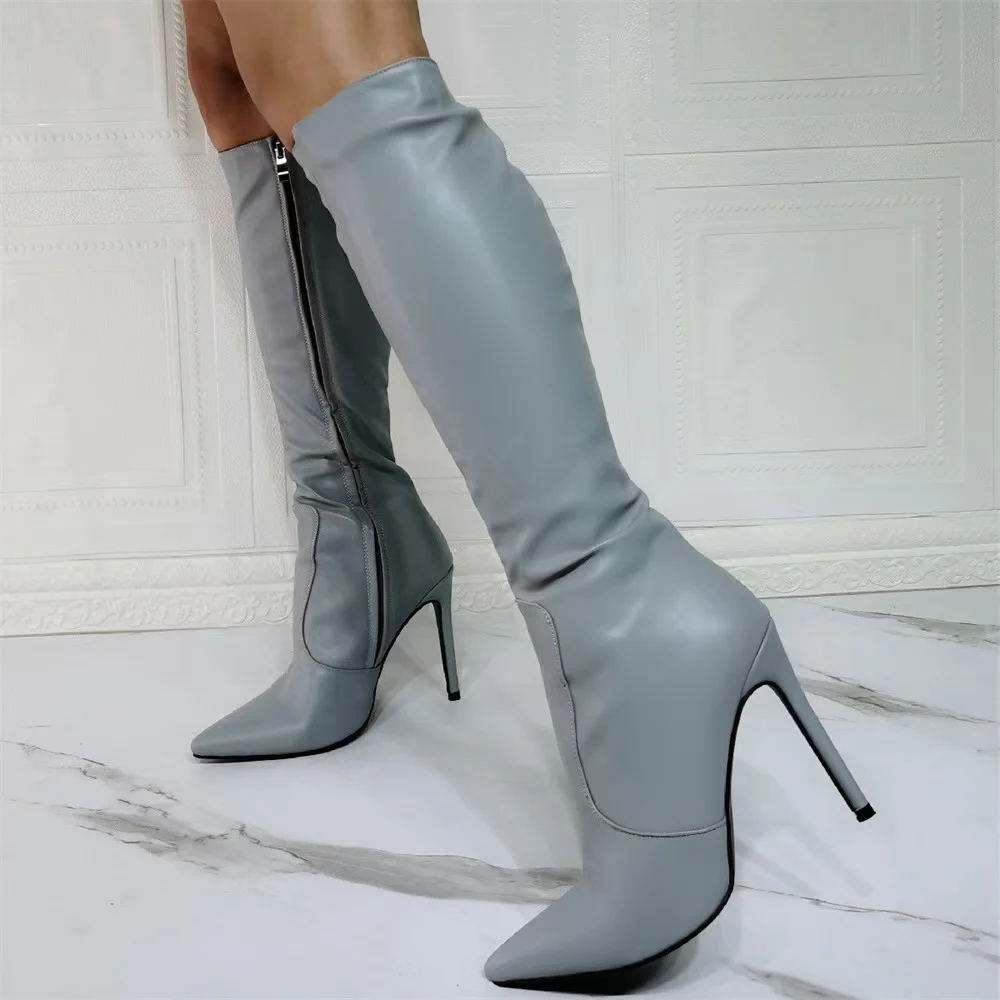 

Women Thin High Heel Pointed Toe Knee Boots Celebrity Concise Tall Boots Zipper Outdoor Fall Winter Gladiator Long Dress Shoes