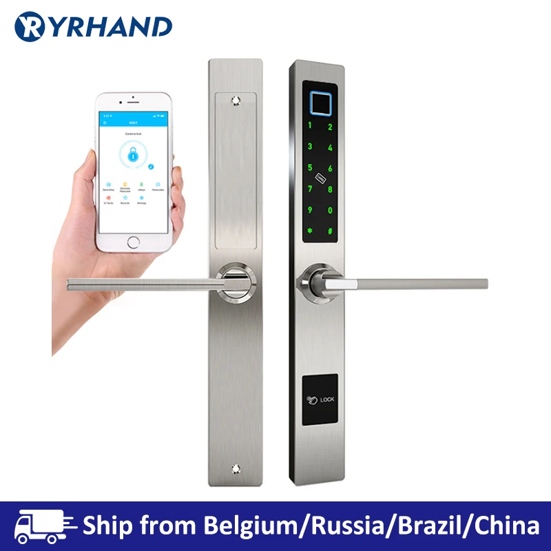 Waterproof European Style Bluetooth fingerprint access electronic Smart door lock For Aluminum Glass Door