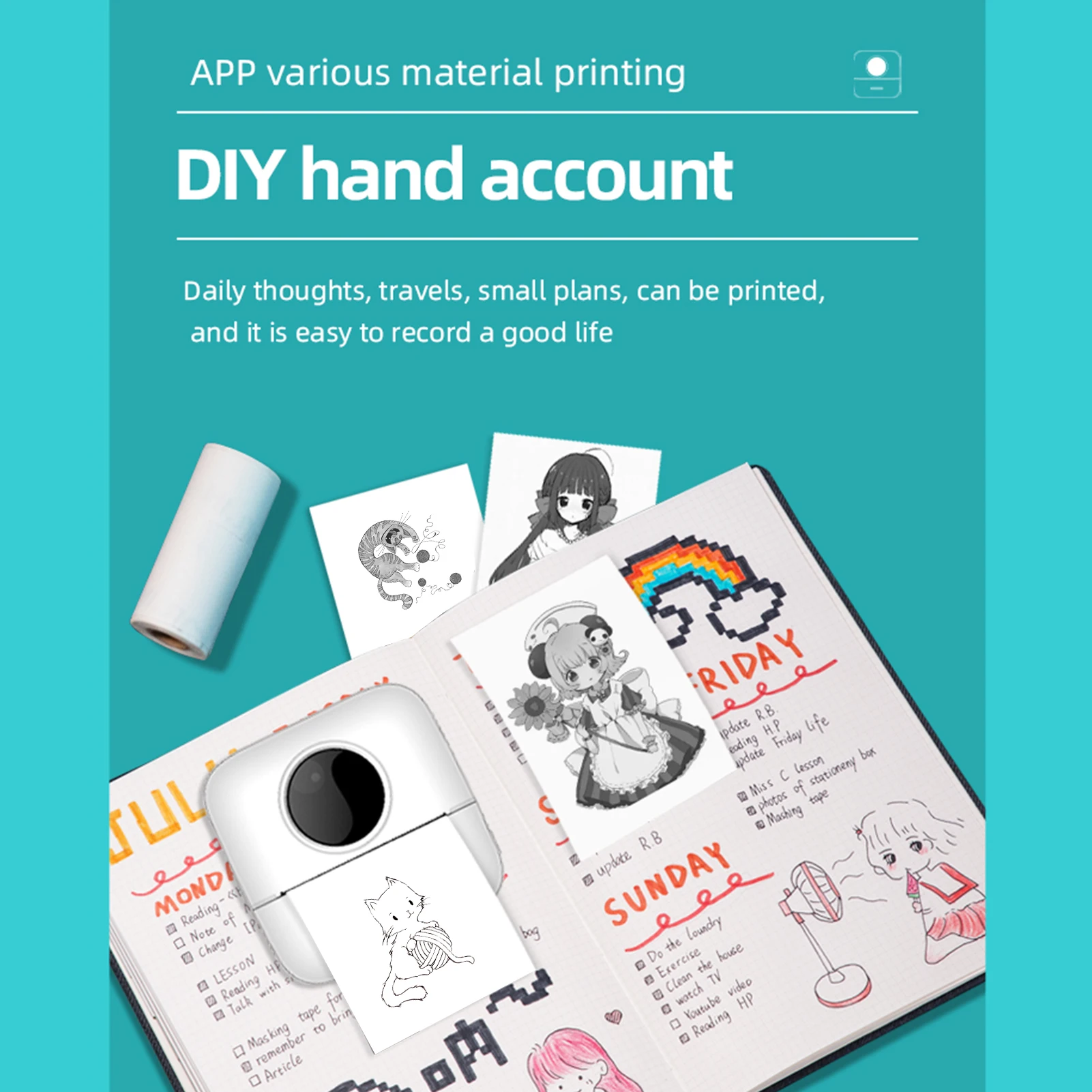 X5 Thermische Fotoprinter Pocket Label Maker 200 dpi Draadloze bonprinter voor werkplan Memo Studie Notitielijsten Tijdschrift afdrukken