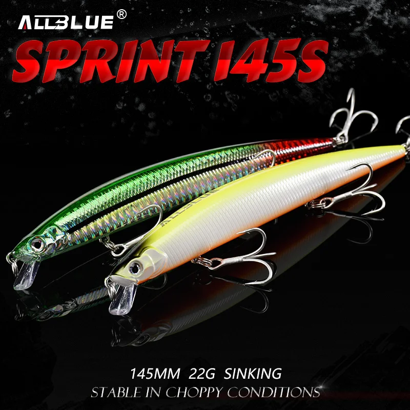 ALLBLUE SPRINT 145S Sinking Minnow Longcast Jerkbait Fishing Lure 145mm 22G Off Shore Saltwater Sea Bass Artificial Bait Tackle