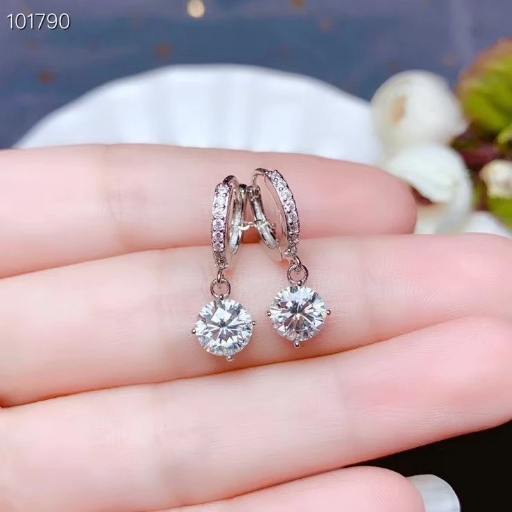 attractive shiny moisanite dangling earrings 925 silver hook earrings 6.5*6.5mm size gem women earrings party gift sparkling