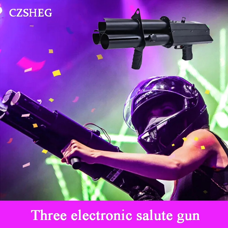 Three barrels of electronic salute confetti gun trigger gun spray gun wedding dj stage equipment celebration atmosphere props