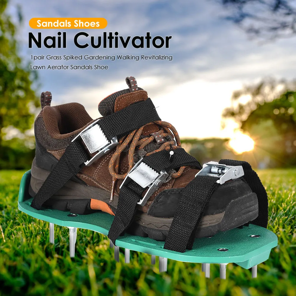 1 Pair Grass Spiked Gardening Walking Revitalizing Lawn Aerator Sandals Nail Shoes Yard Garden Tool Scarifier Nail Cultivator