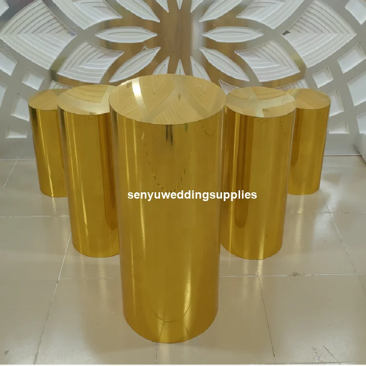 5pcs/set)Round Pillars Display mirror gold mental  Wedding flower Centerpieces Gold Mirror plinth stand Cake Stand senyu1661