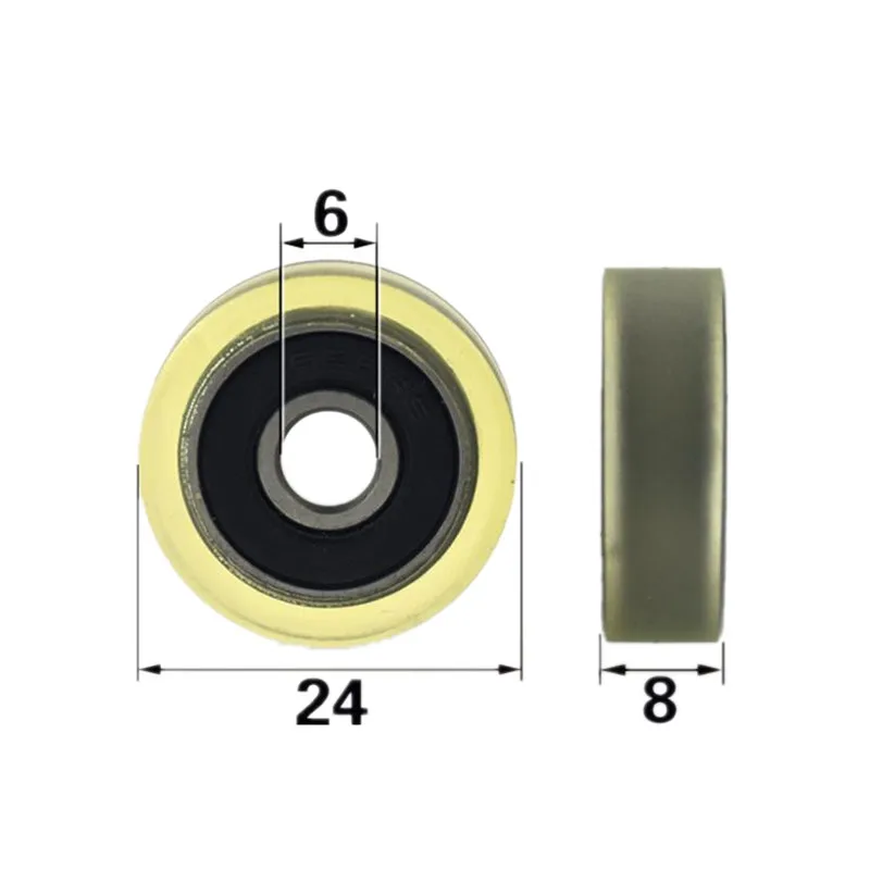 10pcs/50pcs 6*24*8mm Polyurethane PU 626 626RS Low Noise Roller Bearing Friction Pulley 6x24x8mm