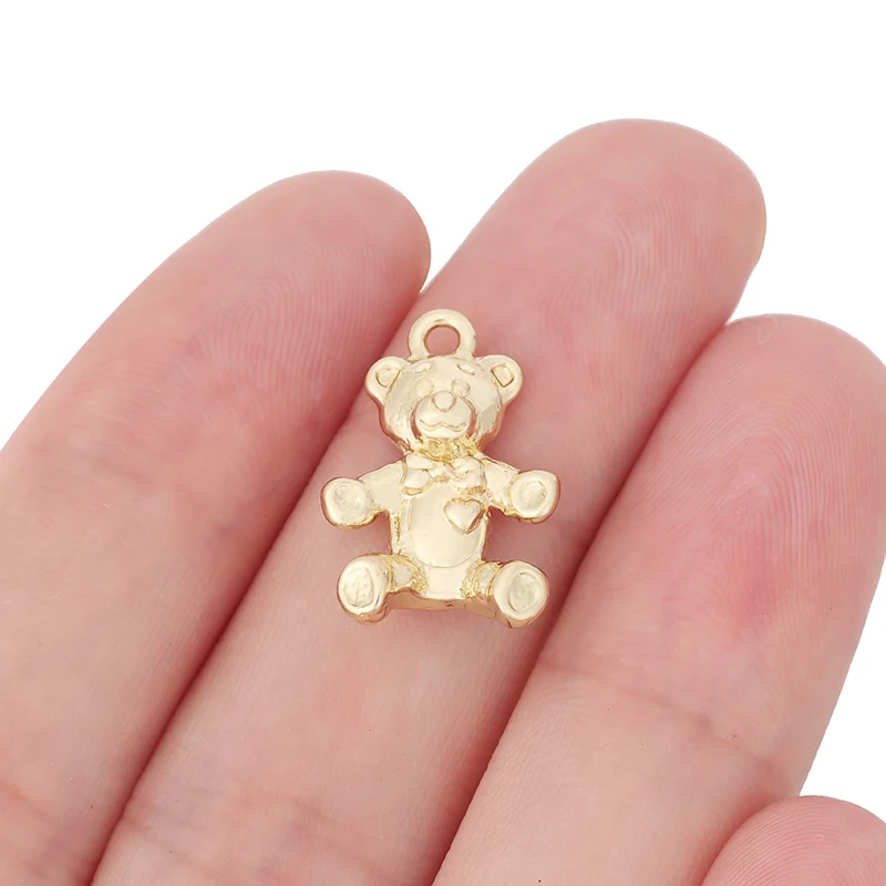 ZXZ 10pcs Gold Tone Cute Teddy Bear Charms Pendants Beads for Necklace Earring Jewelry Making Findings 20x14mm