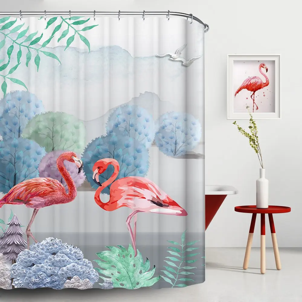 Flamenco estilo europeo impermeable cortina de baño tela de poliéster cortinas de ducha de baño