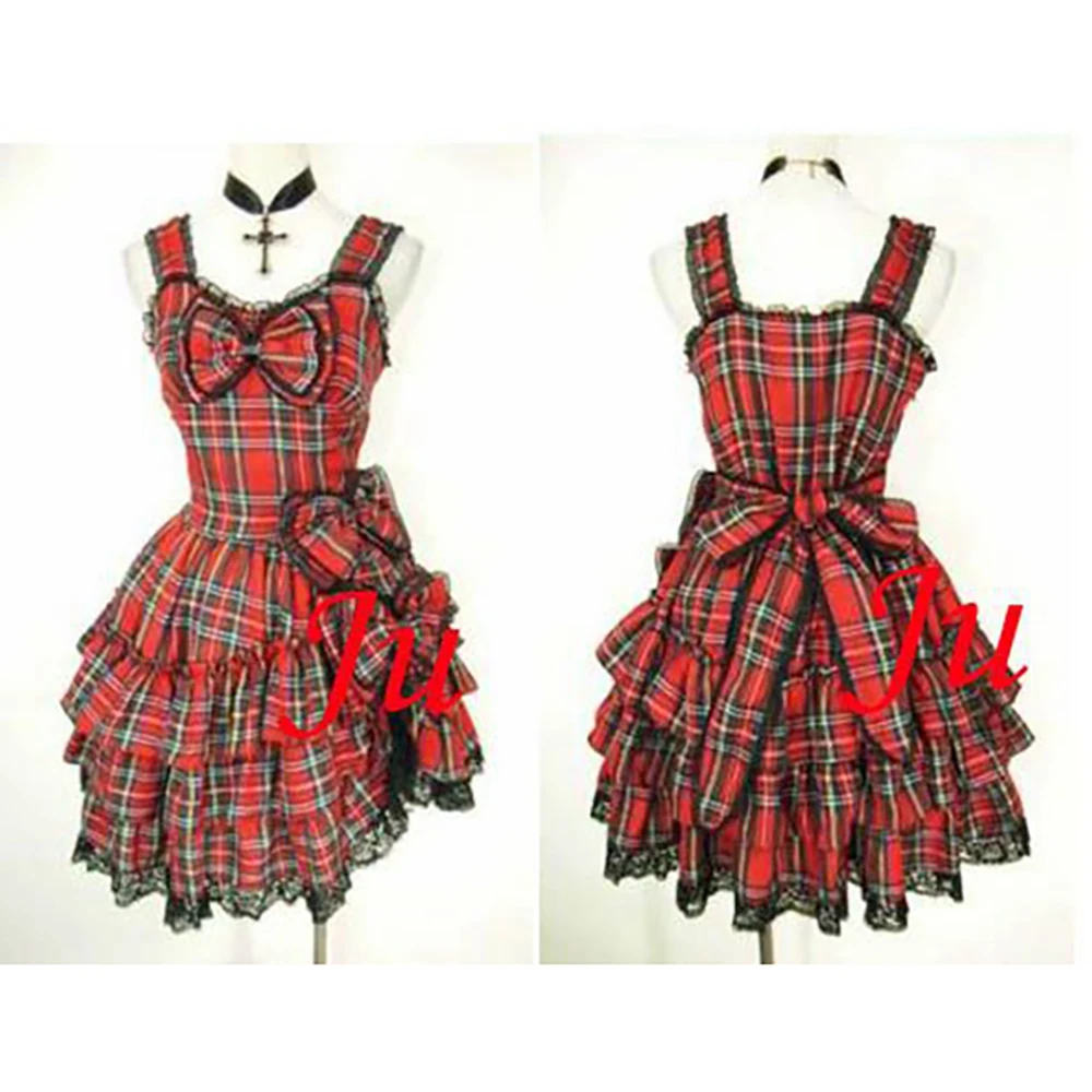 Fondcosplay Gothic Lolita Punk Fashion Red grid cotton Dress Cosplay Costume CD/TV[CK380]