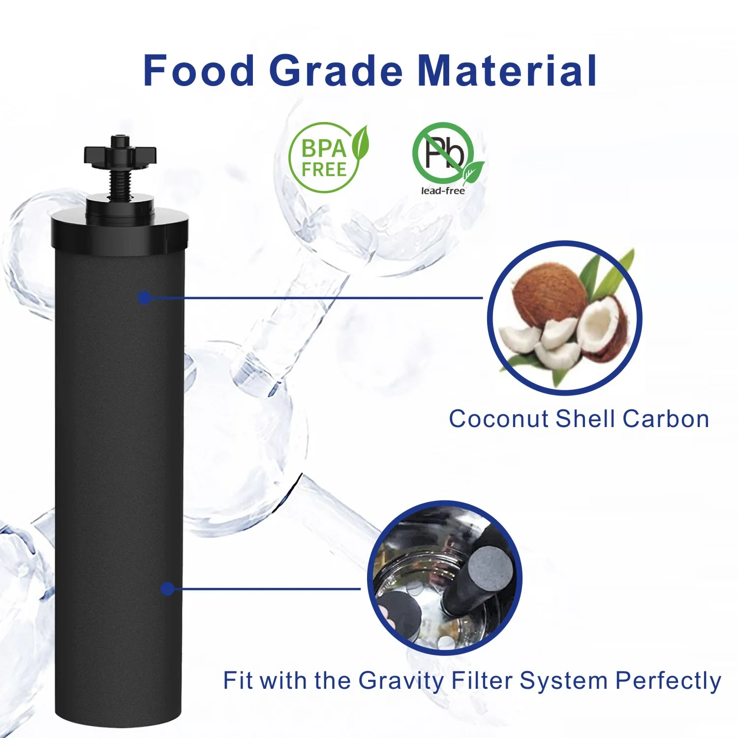 2.25 Gallon Stainless Steel Gravity Water Filter System with 2 Black Purification Elements for Home and Outdoor Use