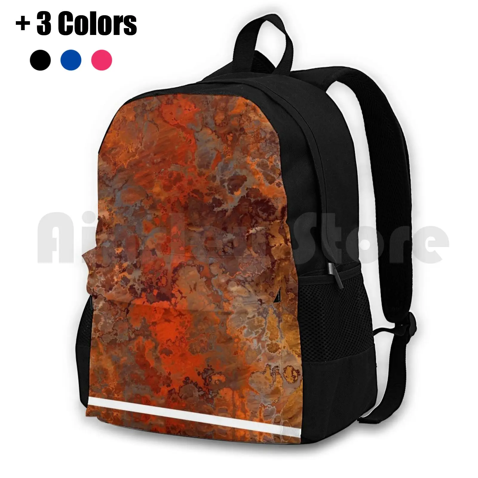 Gold And Rust Outdoor Hiking Backpack Riding Climbing Sports Bag Gold Rust Copper Abstract Metal Pour Painting