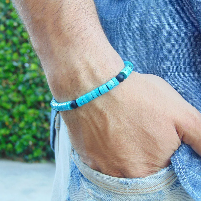 Mens surfer Beaded bracelet, Mens stacking Stretch bracelets, Mens boho bracelets Hematite Bracelet