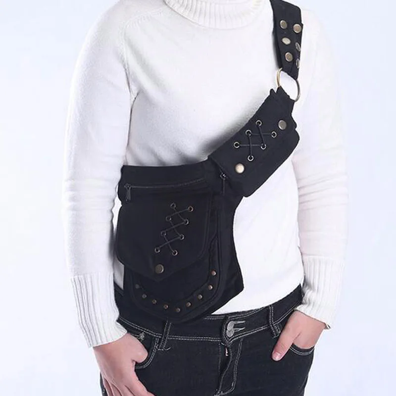 Women  Lace Drop Leg Bag for Vintage Canvas Waist Fanny Pack Belt Hip Bum Military Travel Motorcycle Messenger Shoulder Bags Ne