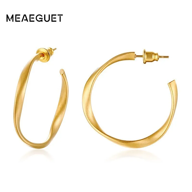 

Fashion Medium Hoop Earrings for Women Stainless Steel Distortion Brincos Oorbellen Bijoux Geometric Vantage Jewelry