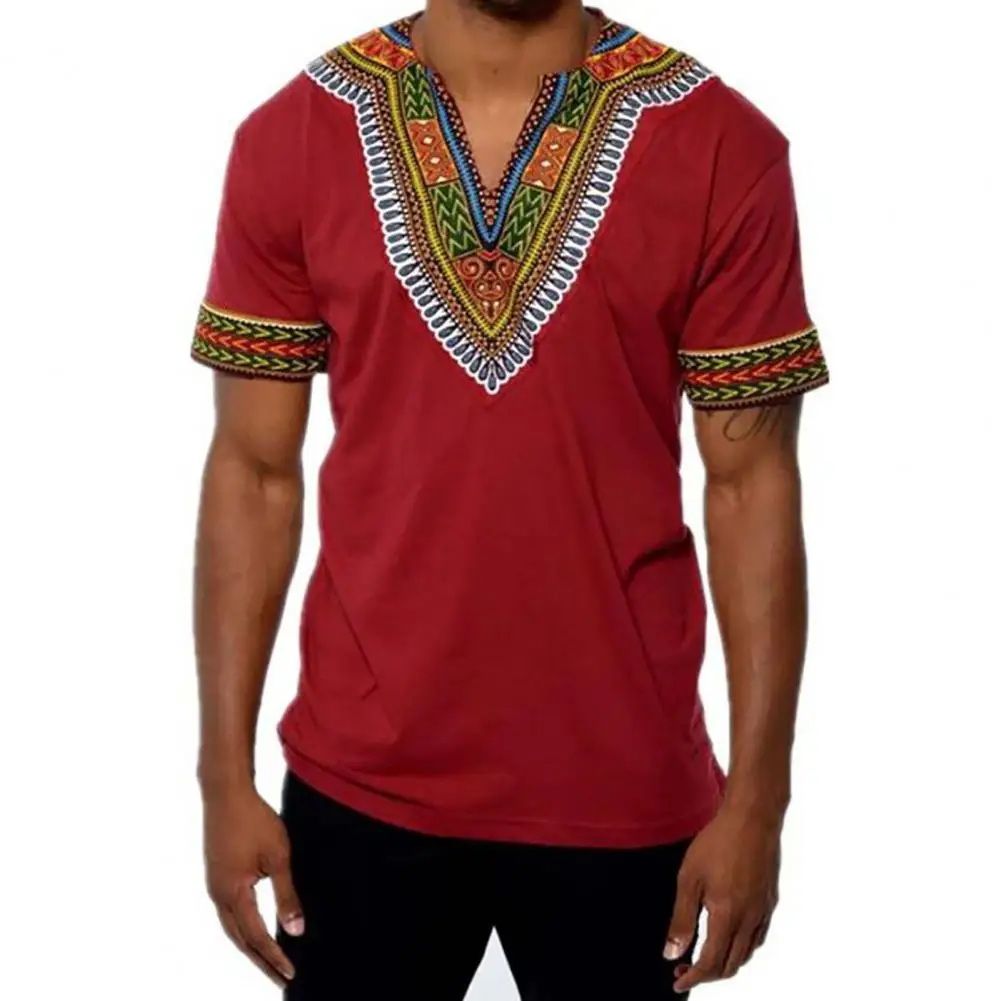 African traditional clothing for men dashiki summer t shirt Short Sleeve V Neck t-shirt male ethnic africa clothes Round Neck