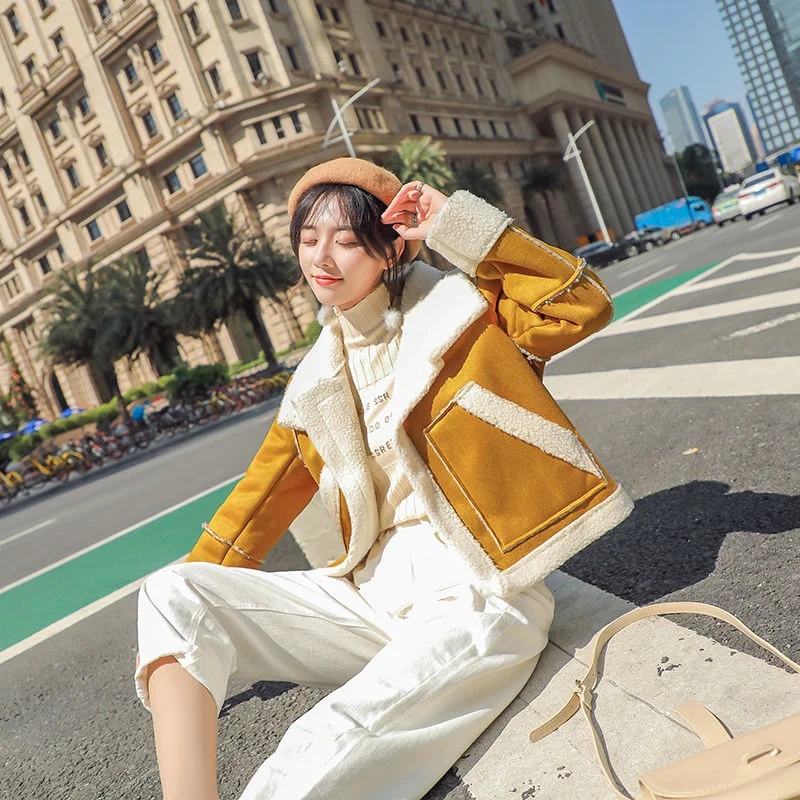 2024Autumn Winter Women New Korean Short Faux Deerskin Wool Lamb Wool Coat Female Fashion Thick Warm  Clothing Jacket Trend A701