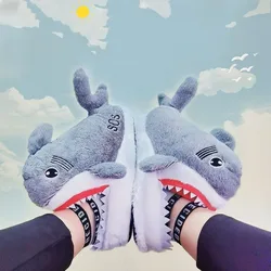 Śmieszne Fuzzy Shark kapcie mężczyźni kobiety darmowe rozmiar zimowe kryty slajdy buty dziewczyny dorosłych Fluff Shark kapcie kapcie Unisex