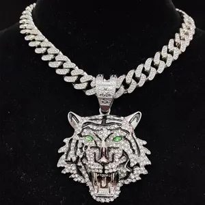 Hip Hop 3d Tiger Anhänger Halskette für Männer und Frauen, 13mm kubanischer Kristallstrom, Eiste -Bling -Halskette, Mode -Charmschmuck 12 Hauptverkäufe männliche Diamantkette - №9