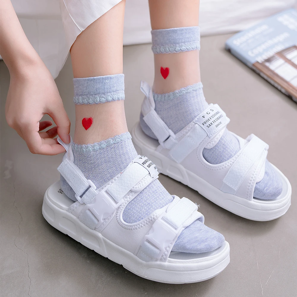 Salina Women's Socks Spring And Summer New Card Stockings Love Jacquard Nylon Cotton Thin Fashion Casual Ladies Short Socks