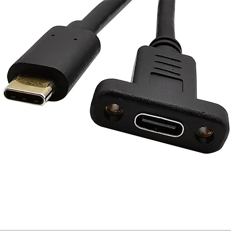 USB Tipe C Kabel Ekstensi USB 3.1 Data Kabel Video USB-C Laki-laki Ke Perempuan Extender Konektor Kabel dengan Sekrup Panel mount Terlindung
