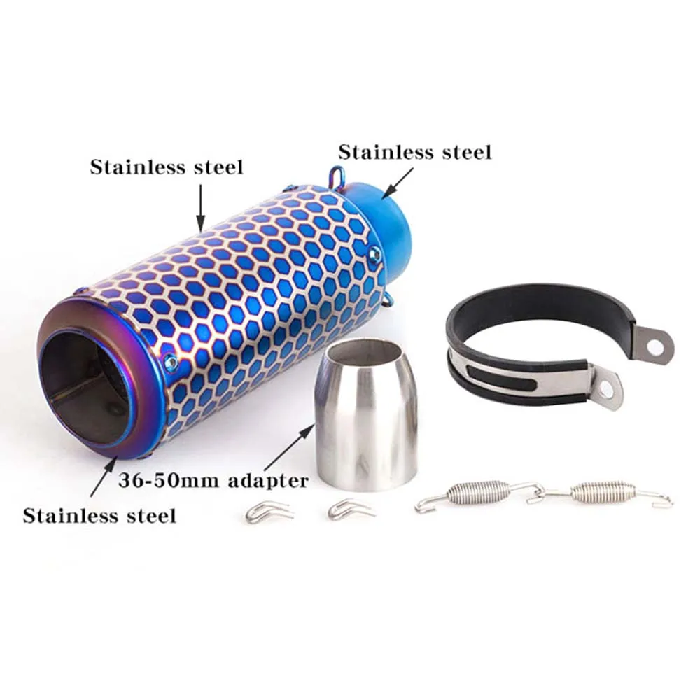 

TKOSM 60MM Fashion Shape Motorcycle Exhaust Muffler Blue Exhaust Pipe Noise Killer Adjustable Silencer Remoulded Equipment