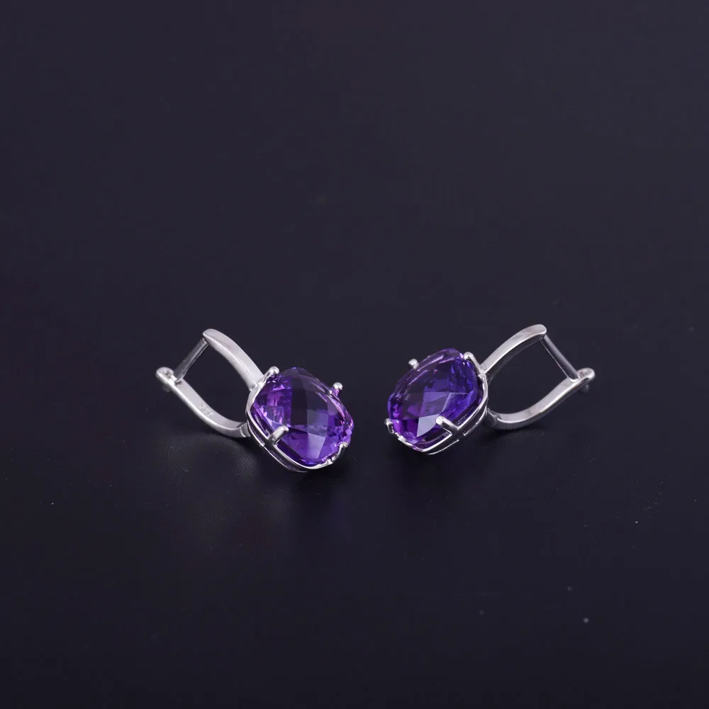 Elegant Natural Amethyst Earrings Sterling 925 Silver Crystal for Woman Lady Party Birthday Jewelry Gift Box Free Shipping